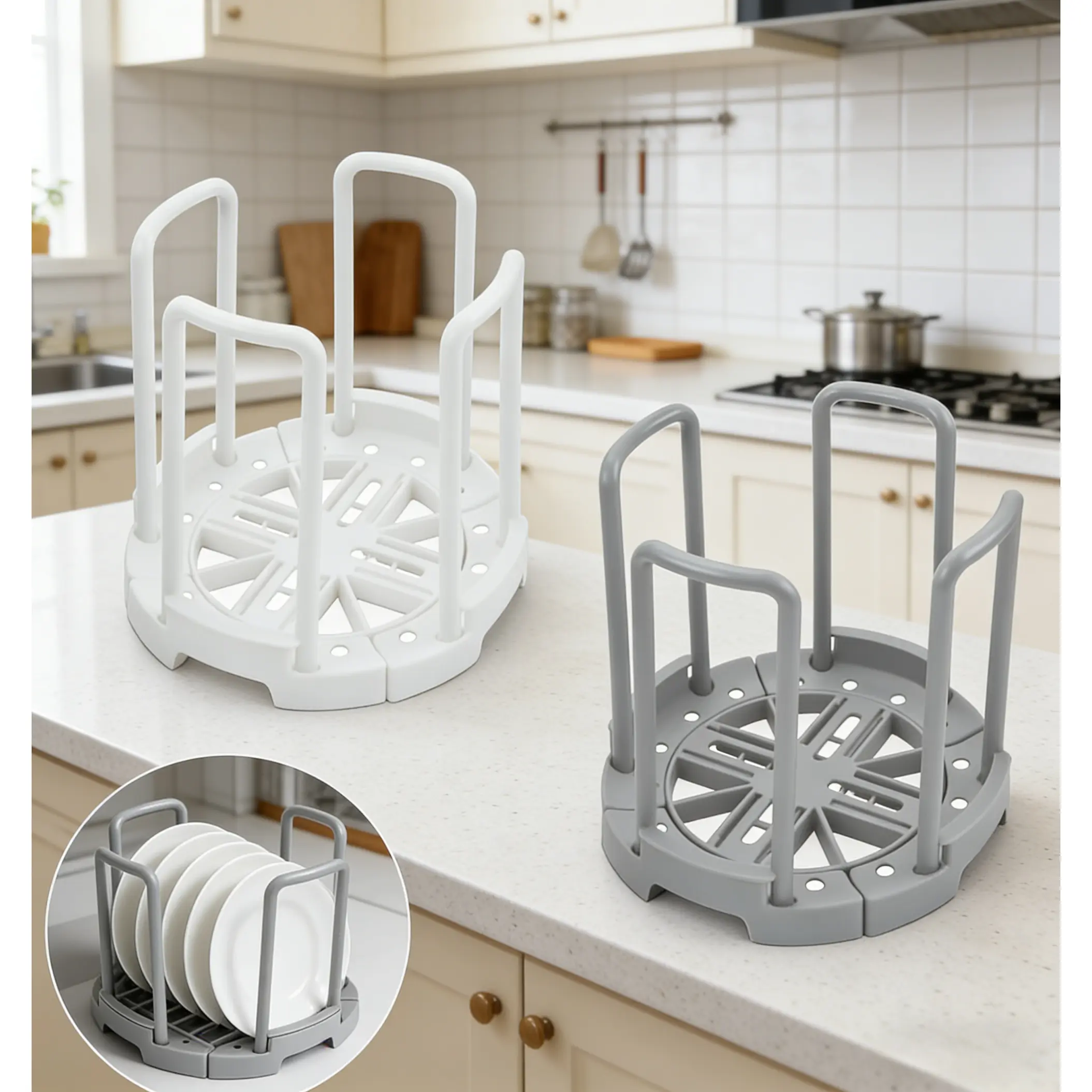 CUGBO 2-Piece Single-Layer Expandable Non-Slip Adjustable Storage Rack - Dish & Bowl Drying Organiser with Lattice Draining Boards, Holder for Countertop, Cabinet Shelf Kitchen Use