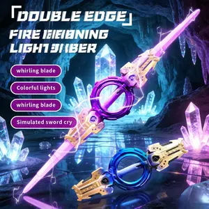 Rotating Blade Light Saber Toy for Kids over 6 Years, Dual Flame Design, RGB Colorful Lights, Simulated Sword Sound, USB PD Charging, Party Prop Gift