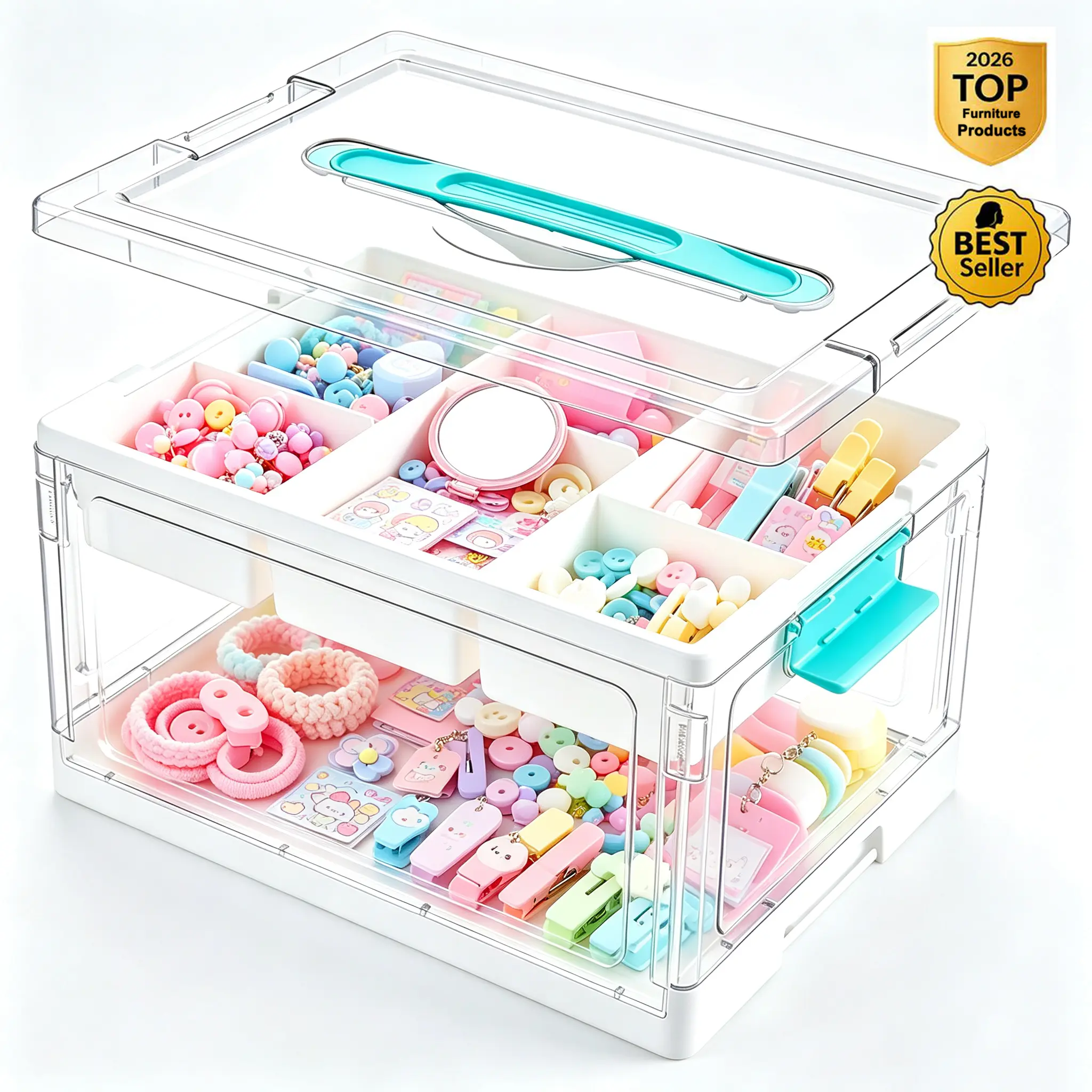 ZUVV24QT Clear Craft Storage Bin with Removable Trays&Adjustable Dividers, Containers for Art Supply Coloring Books Sensory Toys Craft Supplies Medicine Playdough Squishy Homeschooling, Transparent Dust Proof, Preschool Restock