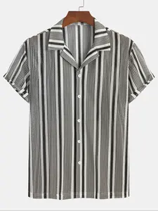 Men's Cuban Collar Short Sleeve Shirt, Lightweight Breathable Fabric, Perfect for Vacation & Outdoor Activities, Casual Comfort Fit Design, Casual Breathable Outfits