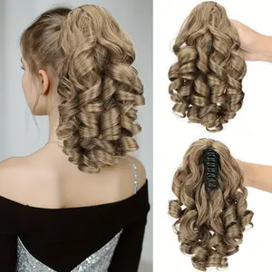 Women's Curly Wave Clip-In Ponytail Wig, Synthetic Fiber, High Temperature Resistant, Snap Design, Daily Wear, Party, Wedding, Special Occasions, Synthetic Hairpieces, Synthetic Wavy Hair, Synthetic Hair Wigs
