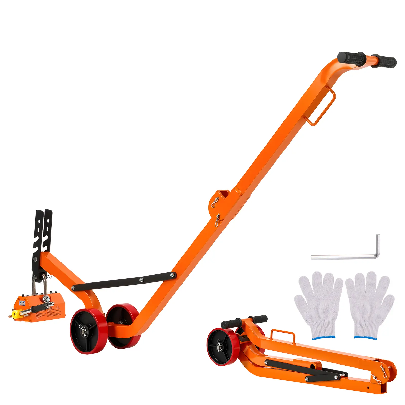 【SummerFinds】VEVOR Chrome-Plated Ergonomic Magnetic Lid Lifter Dolly, 1320 lbs/600 kg Steel Magnetic Dolly with N42 Neodymium Magnet, 2 Wheels, Adjustable Bar, Buttonlock Handle, Concrete-Cement-Grass Safe, Foldable Portable for Manhole Cover Lifting, Man