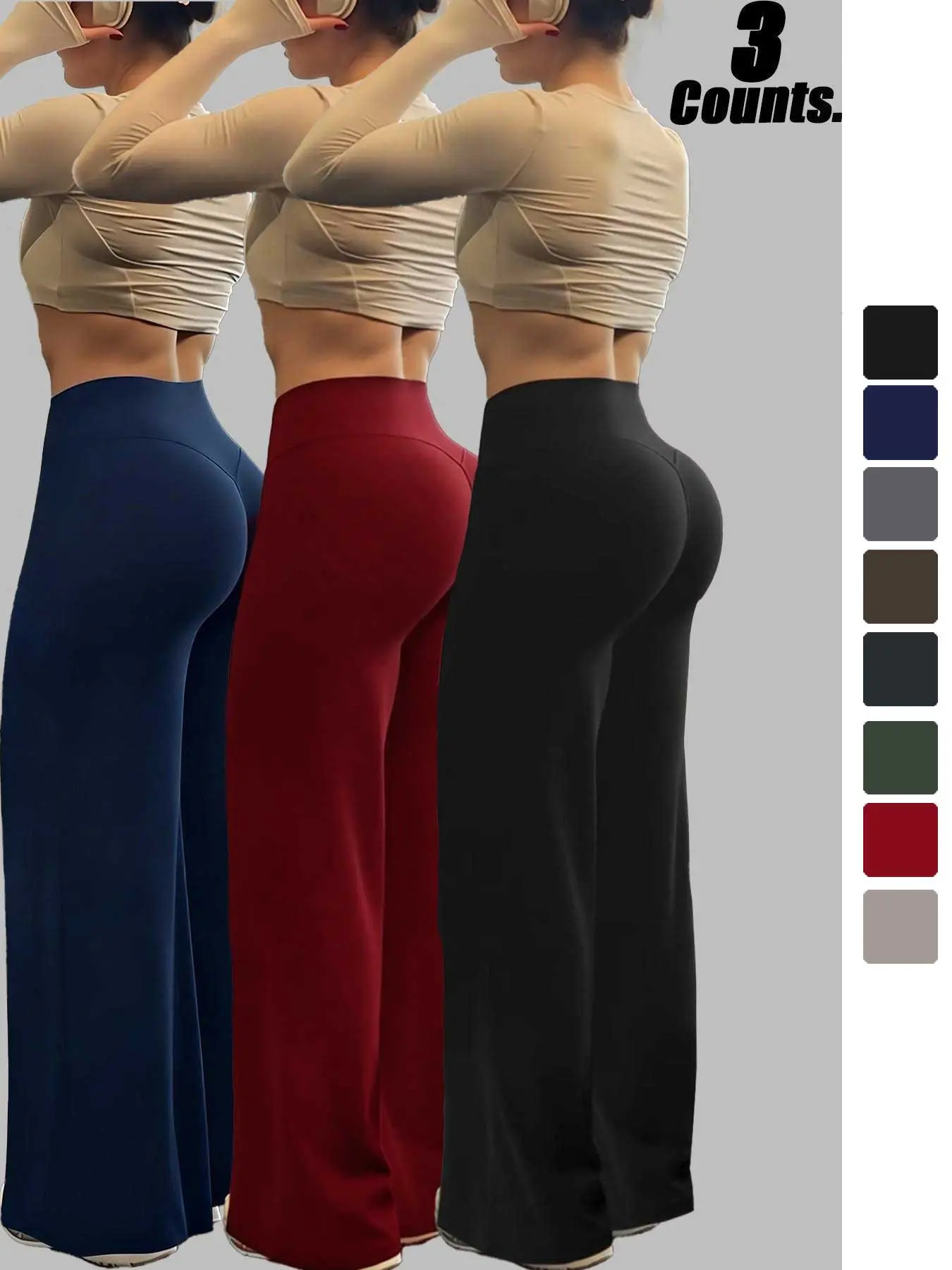 Women High-Waisted Elastic Wide-Leg Trousers, Peach Butt Yoga Pants, Breathable Quick-Dry Long Pants, Casual Fitness Wear, All Seasons
