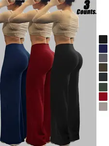 Women'S High Waisted Elastic Wide Leg Pants, Peach Hip Yoga Pants, High Stretch Fitness Pants, Athletic Gym Pants, Breathable And Quick Drying, Moisture Wicking, Made Of Polyester And Elastane Material