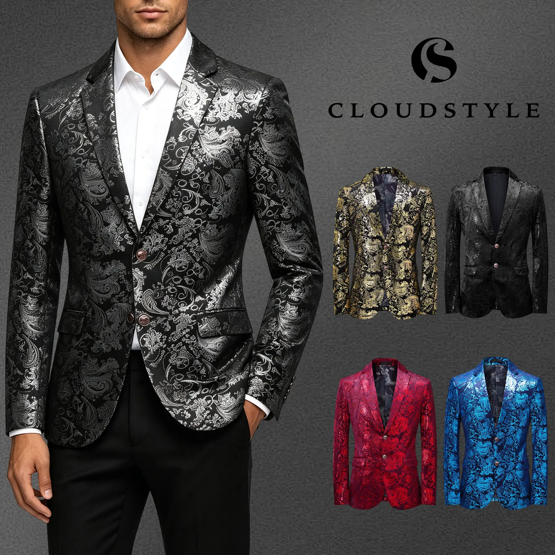 Men's Slim Fit Floral Blazer, Chic Stylish Single-Breasted Menswear Suit Jacket for Prom & Weddings