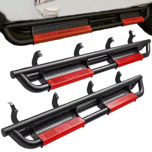 YITAMOTOR 6 inch Running Boards Compatible with 2022-2025 Toyota Tundra CrewMAX Cab(2 3/4 Size Rear Doors), Bolt-on Side Steps Powder Coated Black and High Gloss Red Nerf Bar