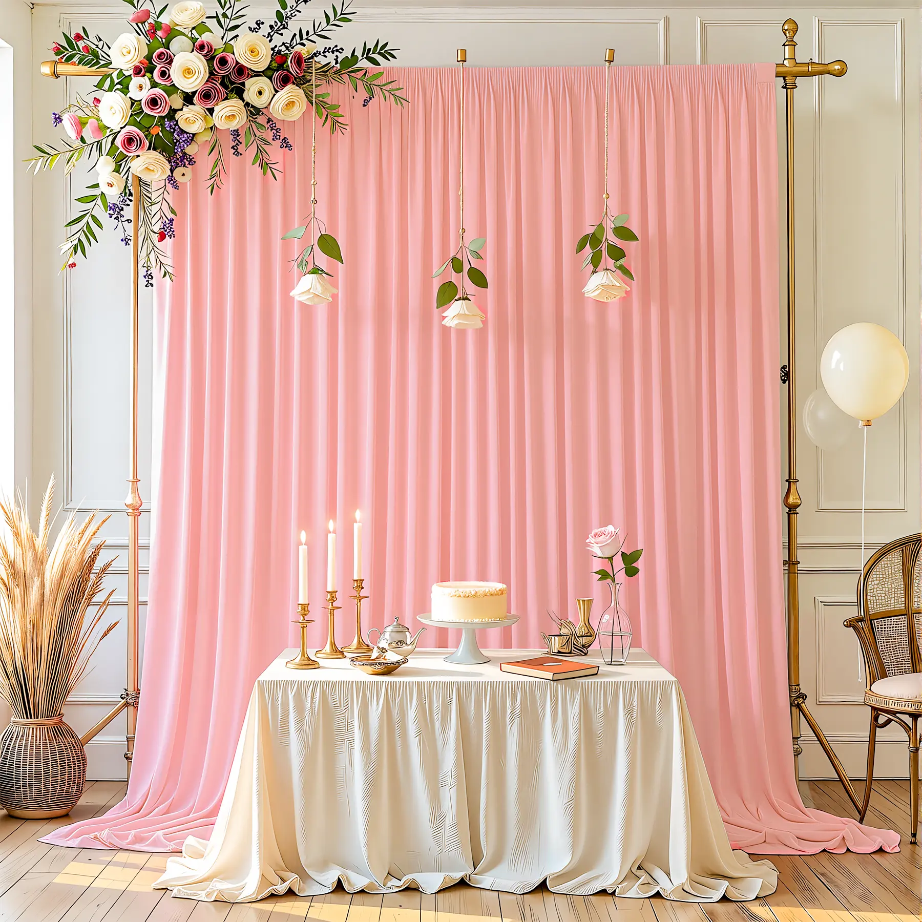 5FTx12FT Minimalist Hanging Backdrop Curtain Panel with Rod Pocket, Wrinkle-Resistant Polyester Drape for Wedding, Photography Banners & Party Decorations