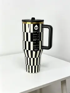 HydroJug Vintage Checkered 40oz Travel Tumbler Insulated Stainless Steel Mug with Handle BPA-Free Leakproof Thermos Cup for Outdoor Enthusiasts Portable Drinkware Coffee Flasks