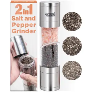 Eparé Dual Salt and Pepper Grinder Combo - 2 in 1 Refillable Peppermill Grinders