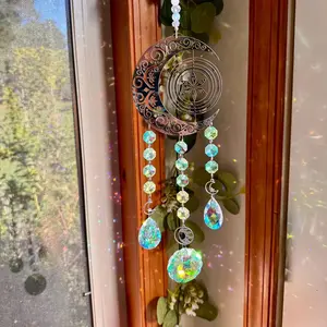Crystal Sun Catcher Moon & Star Wind Chime Hanging Ornament, Car Decor Home Garden Decoration, Elegant Crystal Pendant, Starry Sky Pattern