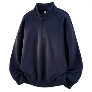 Autumn new solid color lapel knitted sweater, men's and women's same pullover half-high zipper top, cotton top, men's loose long-sleeved knitted sports pullover long-sleeved sweater, casual and versatile street style trend long-sleeved sports sweater, sof