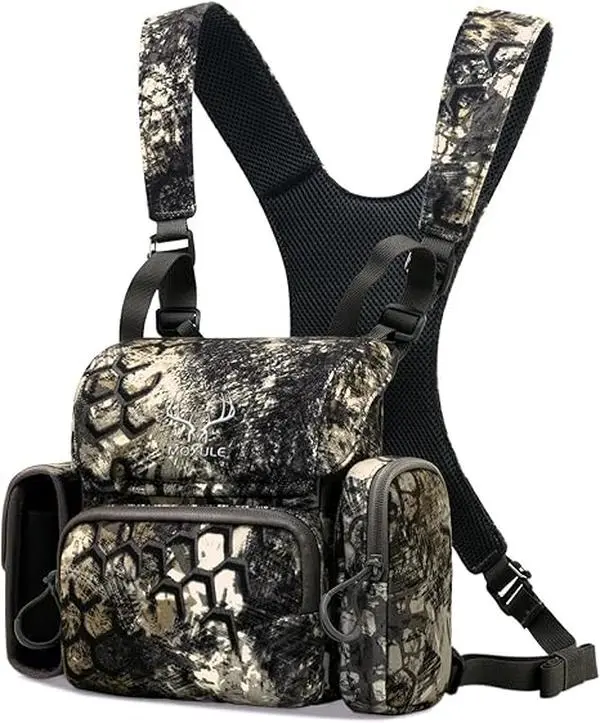 MOXULE Binocular Harness Chest Pack, Waterproof 3-Layer Tricot Polyester & 500D Nylon Adjustable Bag for Hiking, Birdwatching with Rangefinder Pocket, Multifunctional Chest Bag, Adjustable Chest Pack