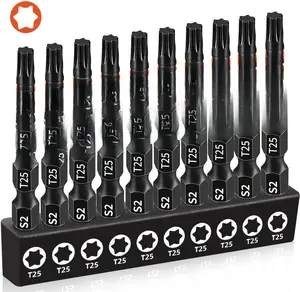 10-Pack T25 Torx Bits for Impact Driver, T-25 Torx/ Bit Set 2'' Long,  Torque ,  S2 Alloy Steel, 1/4'' Hex-Shank for Professional & DIY Use