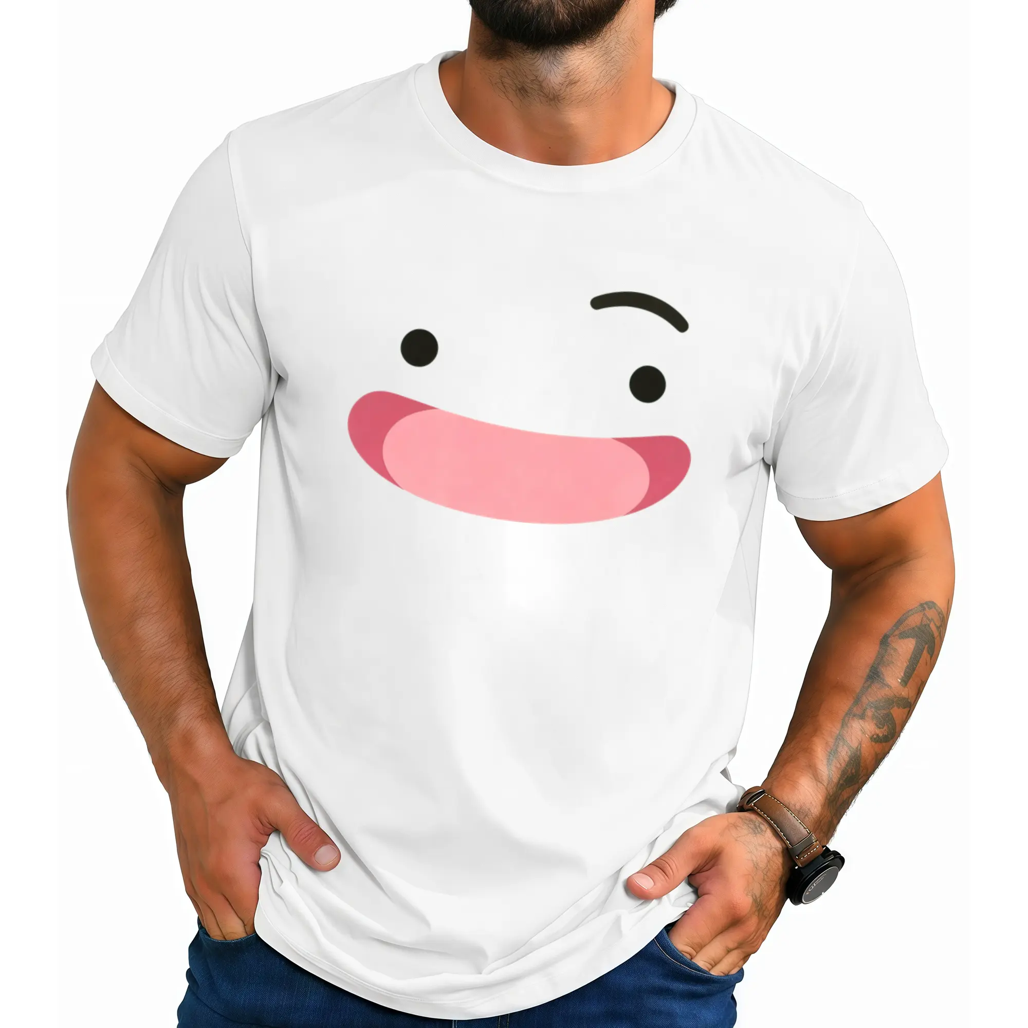 Lighthearted Single Raised Eyebrow Smile Graphic T shirt Unisex Short Sleeve Basic Outfit For Everyday Casual Scenes
