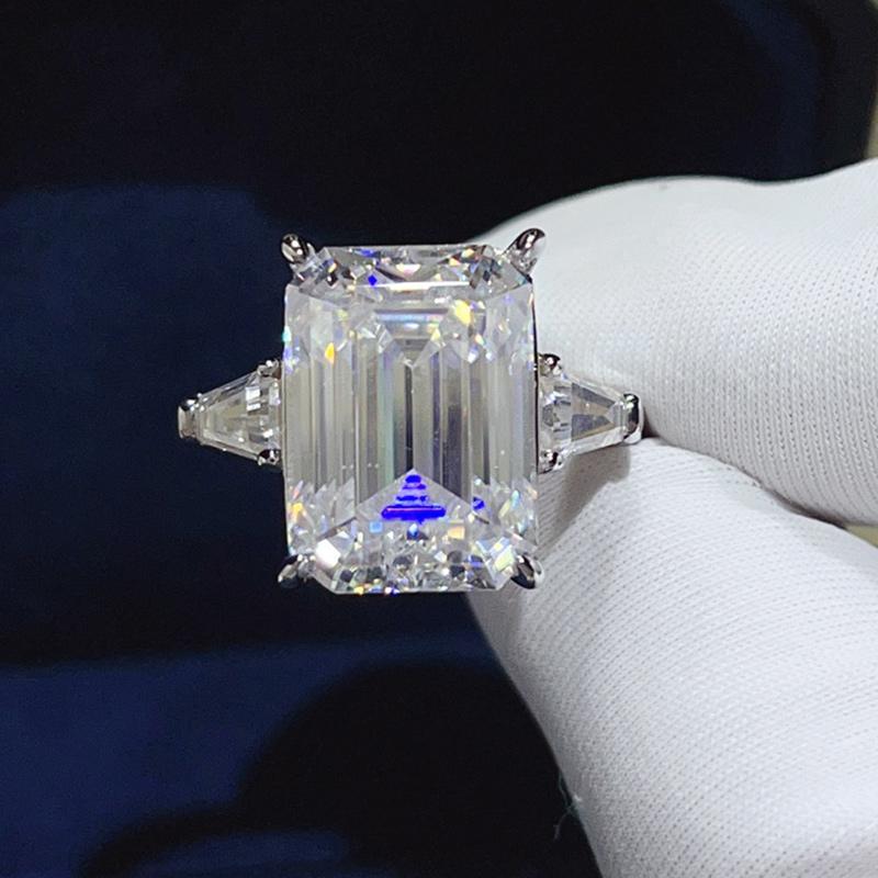 5CT 10CT Emerald Cut Moissanite Rings for Women 925 Sterling Silver Baguette 3-Stone Diamond Engagement Wedding Band Jewelry GRA