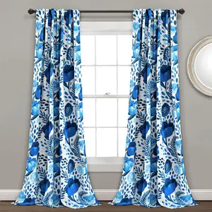 Lush Decor Poppy Garden Light Filtering Window Curtain Panel Set Floral Printed 2 Panels 84" x 52" 108" x 52" 100% Polyester Machine Washable Room Decor Blinds