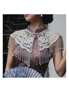 Elegant Handmade Beaded Shawl, Vintage Embroidered Hooded Cape, Luxurious Pearl Fringe Vest, Party Cocktail Dress Up, Womenswear, Chic