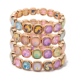 New Design Colored 12mm Rhinestone Ladies Bracelet Enamel Gold Bead Bohemian Elastic Bracelet