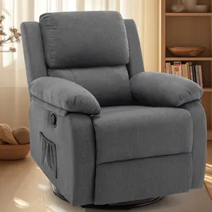 Korser 360° Swivel Rocker Recliner Chair Compact Upholstered Fabric For Small Size People Design with Side Pockets for Small Spaces Living Rooms 3-in-1 Comfort Adjustable Tilt