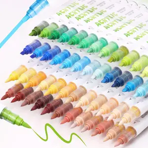 Dual Tip Brush & Chisel Tip Acrylic Paint Marker Set, 1 Set Acrylic Paint Pen, Art Supplies for Rock Painting, Ceramic, Wood, Canvas, Glass, Stone, Fabric