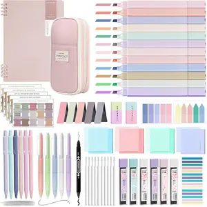 Study Supplies Journaling Kit with Pen Case,12 Pastel Highlighters,5 Black Ink Gel Pens, 6 Mechanical Pencils 0.5 & 0.7mm,Sticky Note Index Tab and So  for  study