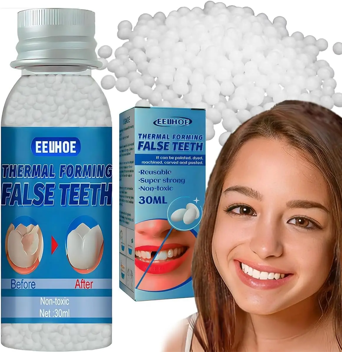EELHOE Unisex Thermoforming Dental Gel - 12-Grain Denture Care Product for Adults, Moldable Fake Teeth, Easy to Maintain, Temporary Fillings, Damage Repair, Oral Smile Covers, No Custom Fitting Needed, All Seasons Use, Oral Care Products, Heat & Shape