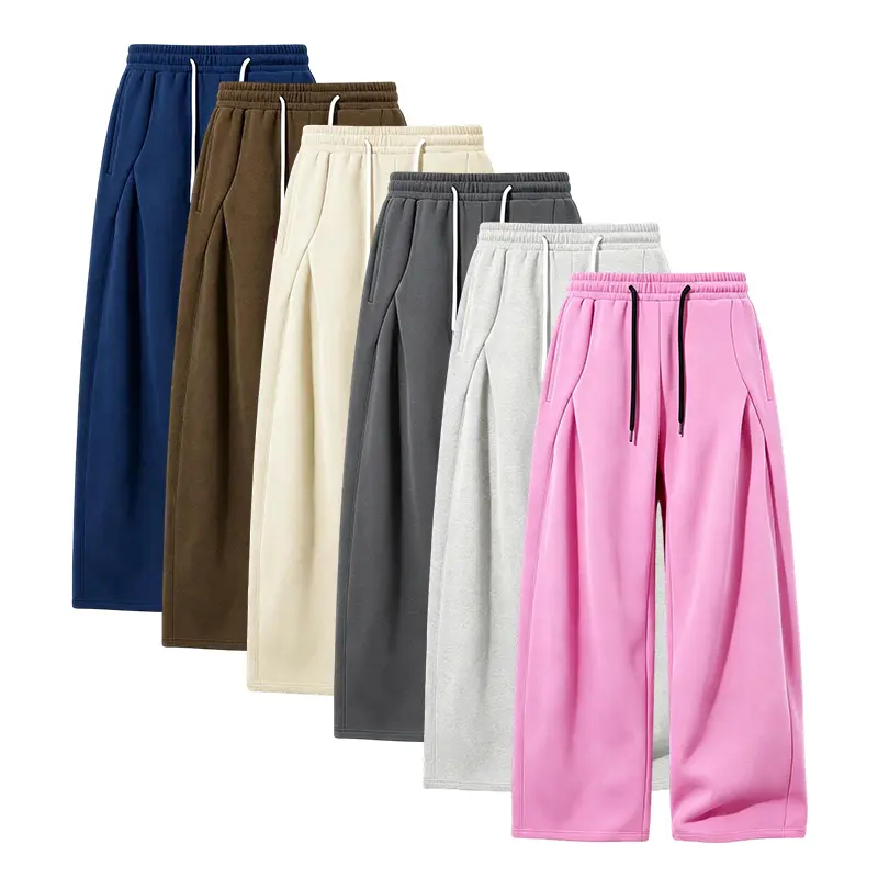 Trendy retro street-style knit wide-leg pants featuring 3D pleats and a fluid drape; split front with pleated detailing; contrast drawstring waist; solid-color design available in multiple colors; suitable for everyday outings, casual social gatherings, s
