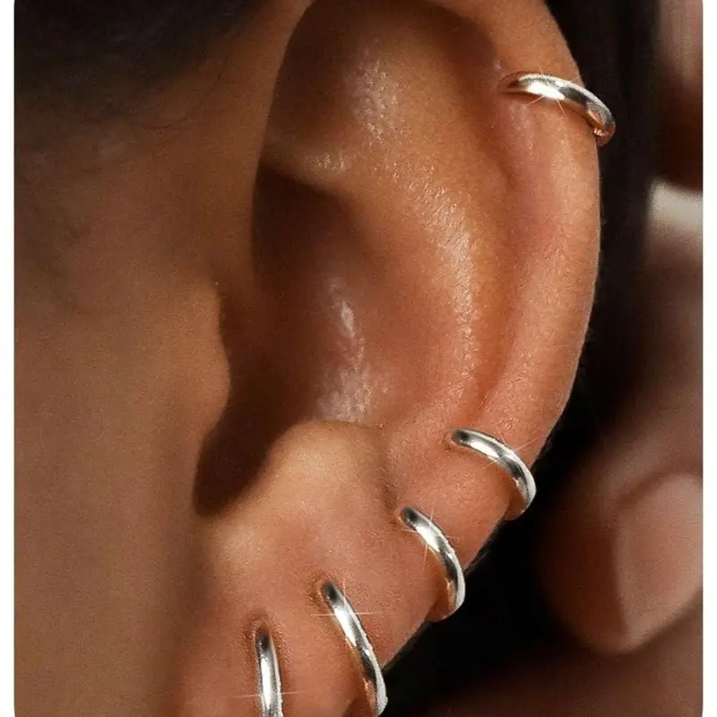 5 Pairs Small Sterling Silver Post Hoop Earrings Set for Women Lightweight Tiny Huggie Hoops Silver Plated Mini Cartilage Earrings Pack Hypoallergenic Ear Piercing Earrings Jewelry