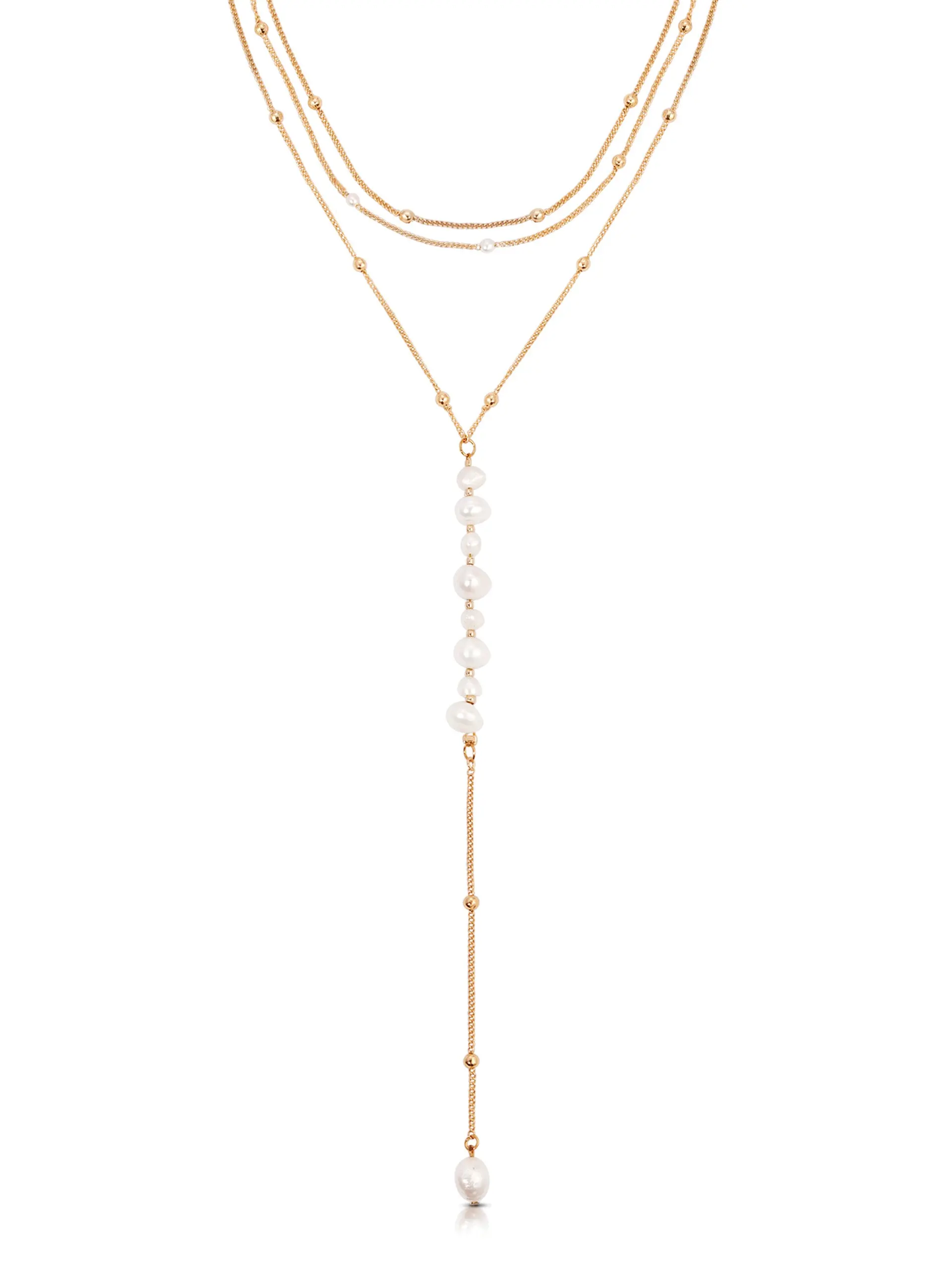 Ettika Coastal Pearl Lariat Necklace 18k Gold Plated Steel Freshwater Pearl 12.5-16.5" with 5" Extender Chain Elegant Design for Any Occasion