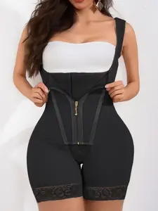 Women's Autumn High Waisted Shapewear Bodysuit, Colombian Compression, High-Stretch Full Body Slimming Suit, Zipper Butt Lifter, All-Season Wear, Fitness