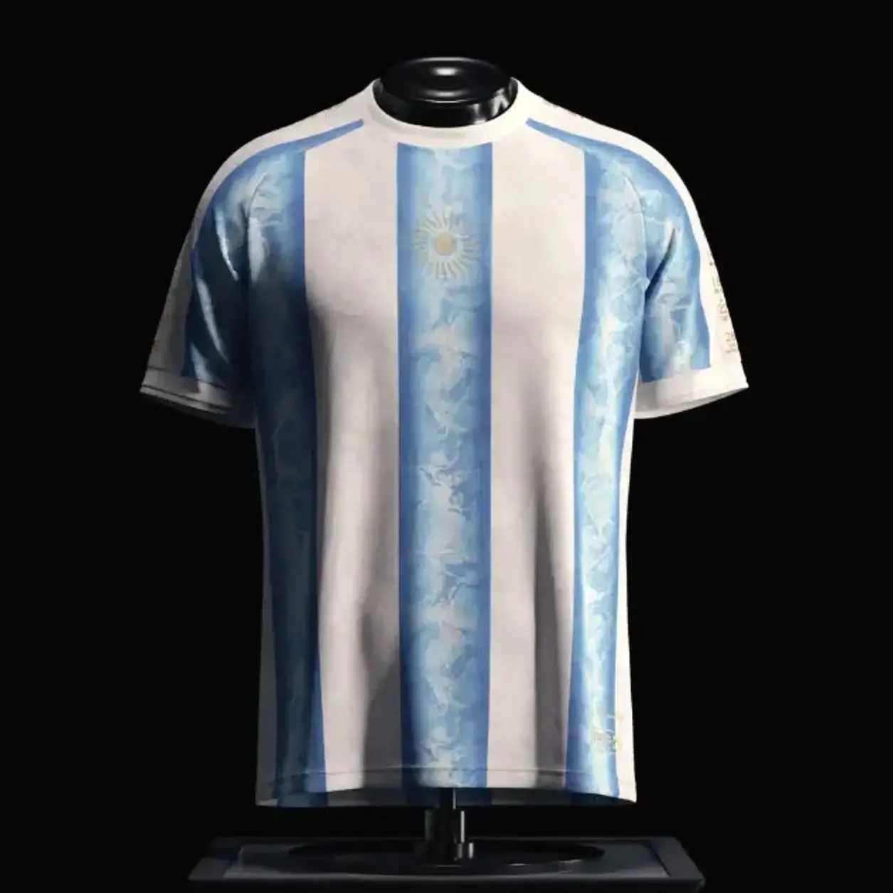 [FULL LOGO] - Argentina White Sky Blue Marble Soccer Jersey, Three-Star Sun Graphic Football Jersey, Unisex Short Sleeve Fan Jersey, Game Day Athletic Sportswear and Streetwear Shirt for Men Women - Personalization upon request