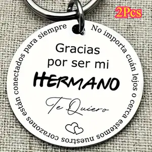 2pcs Stainless Steel Sun and Moon Keychain Set, Personalized Gift for Siblings with Engraved Spanish Text, Ideal for Christmas & Birthdays