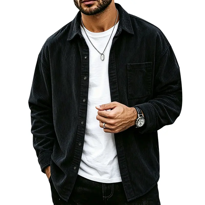 Men's long-sleeve shirt jacket, corduroy fabric, casual outerwear for spring and autumn
