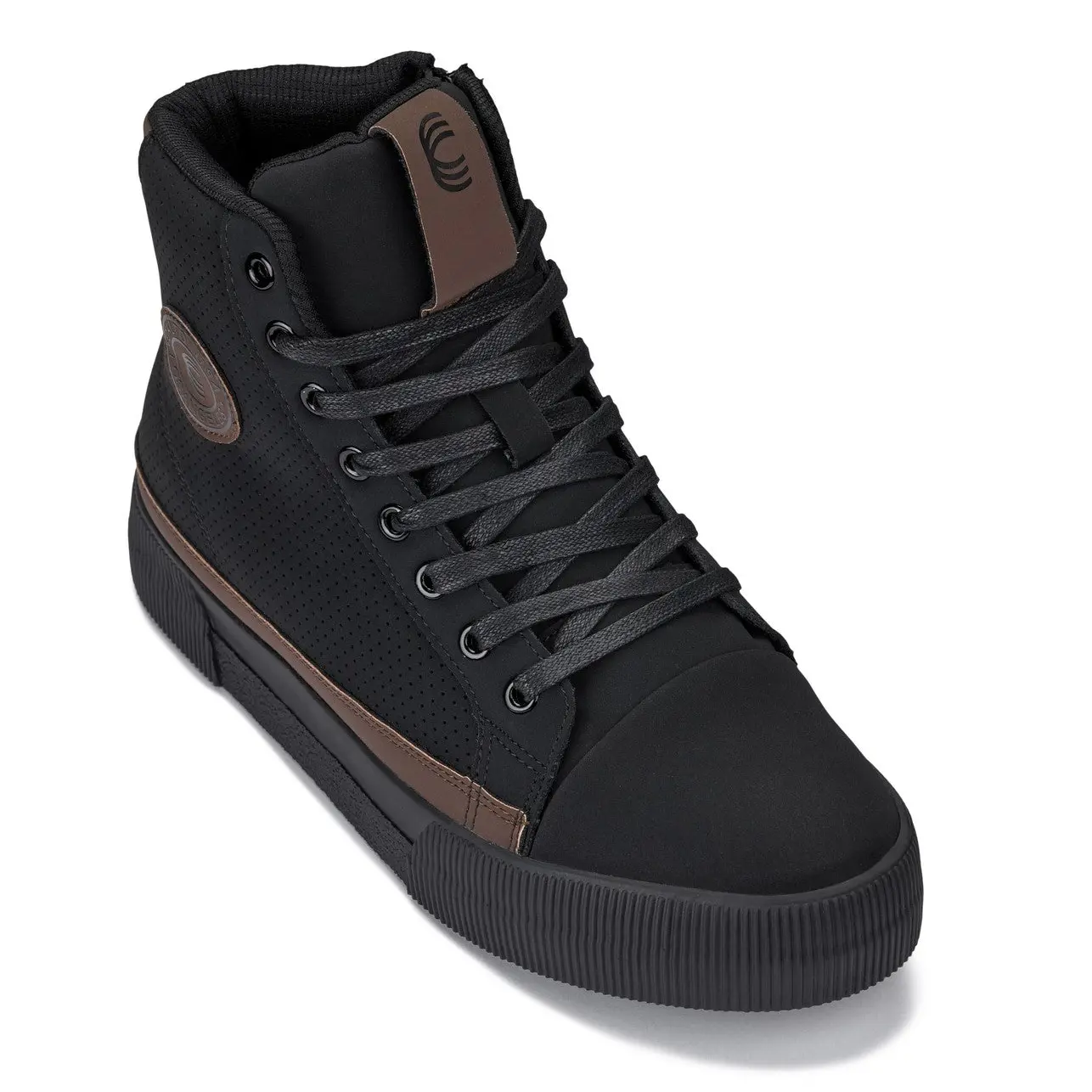CALTO - S3422 - 2.4 Inches Taller (Black/Coffee Brown) - Cap Toe High Top Zip-Up Sneaker Boots