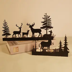 Christmas Creative Metal Candle Holder, Forest Deer Design Vintage Iron Candlestick, Christmas Decoration Gift Idea