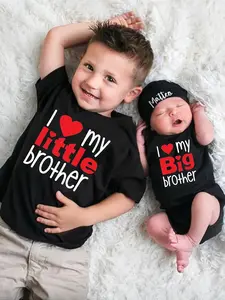 "I Love My Big/Little Brother" Matching Sibling T-Shirts, Red Heart Graphic Tees, Family Outfit for Big Brother & Little Brother