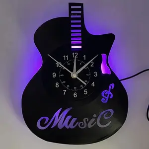 guitar music elements, home wall decoration, suitable for bedroom living room concert hall cafe. Laser artwork, durable clock, birthday, Christmas, Halloween gift night light sister harvest minovia delicate style Vinyl party favor