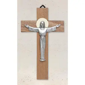 12" Mahogany cross with silver oxidized Risen Christ