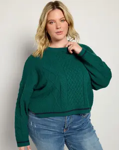 Plus Size Cableknit Pullover Crewneck Sweater