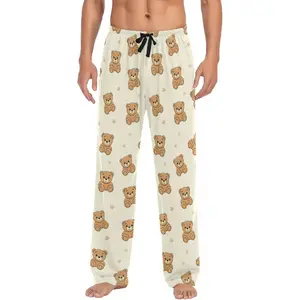 Teddy Bear Star Beige Pajama Pants Mens Lightweight Lounge Pants Modal & Spandex Casual Loungewear Sleepwear Pjs Big Day with Elastic Waistband & Side Pockets for All Seasons Menswear Long Polyester Stylish Homewear Pyjamas Cotton