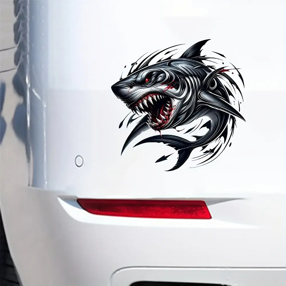 Terror Shark Decorative Stickers, Easy To Stick Self Adhesive Vinyl Terror Shark Pattern Stickers, Suitable for Cars, Trucks, Motorcycles, Laptops, Wall Decoration, Car Truck Decal, Car Decals, Car Vehicle Decoration