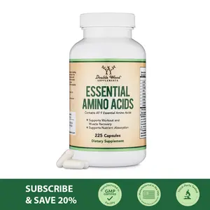 Double Wood Essentials Amino Acid Supplement - 225 Capsules, Contains All 9 Essential Amino Acids, Supports Workout & Muscle Recovery, US Healthcare Product - Fitness Dietary Edible