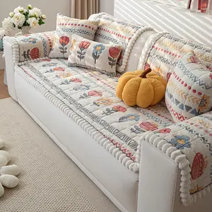 1pc Floral Dustproof Sofa Cover, Simple Style Plush Cushion, Thick High-Weight Seat Pad, Anti-Slip Grip, Suitable for All Sofas, Four Seasons Use, Dustproof Sofa Slipcover