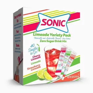 Sonic Singles To Go Limeade Variety Pack, Watertok Powdered Drink Mix, Includes 3 Flavors, Limeade, Cherry and Strawberry 1 Box (40 Servings)