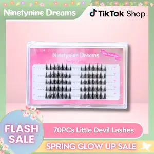 Ninetynine Dreams 70PCs Little Devil Style Spiky Anime Douyin Lashes | 9-13mm C++ Curl DIY Individual Eyelash Clusters, Ultra-Thin Transparent Flexible Band, Waterproof Long-Lasting Reusable Pre-Mapped Beginner-Friendly Makeup Essential Clusters