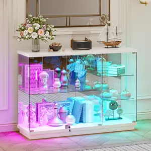 Dystler 47.2" W Display Cabinet - with Lockable Glass Door,5-Tier Glass Display Case with 12 Lights Modes for Collectibles,Lighted Cuiro Cabinet with Human Sensor,China Cabinet,Living Room