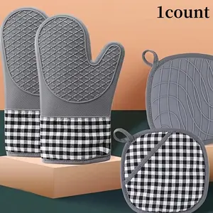 1 Piece Household Silicone Pot Oven Mitt, Geometric Plaid Pattern Heat Insulation Glove, Mitt Pad for Kitchen Cooking Baking, Home Goods, Kitchenware