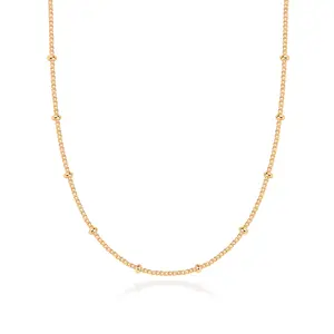 PAVOI 14K Gold Plated Bead Chain Necklace - Ball Station Chain Necklaces For Women