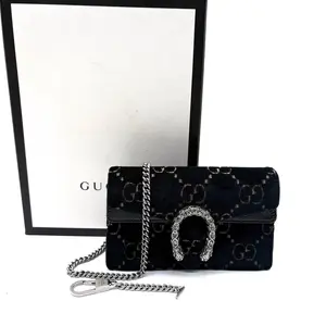 Pre-owned GUCCI VELVET Crossbody Bags Skipper Crystal GG Monogram Super Mini Dionysus Shoulder Bag Black