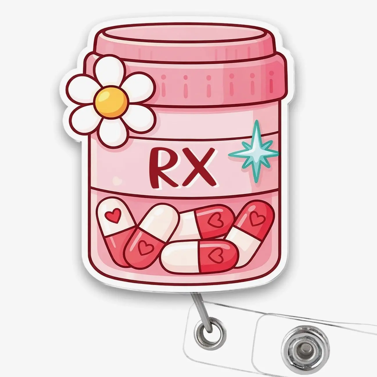 Retractable RX Pharmacy Badge Reel, Cute ID Holder for Pharmacist Techs, Medical Staff Work Gift (Fits ID Badges)
